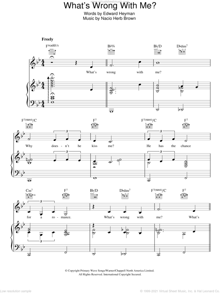 What's Wrong With Me? sheet music for voice, piano or guitar by Nacio Herb Brown and Edward Heyman, intermediate skill level