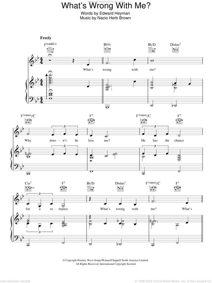 What's Wrong With Me? sheet music for voice, piano or guitar by Nacio Herb Brown and Edward Heyman, intermediate skill level