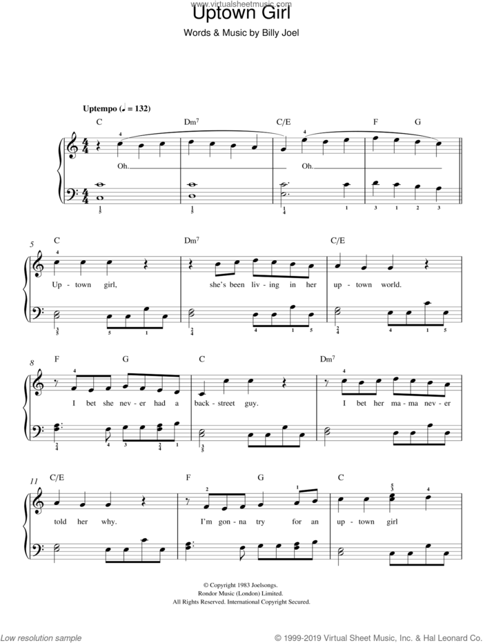 Uptown Girl sheet music for piano solo by Westlife, easy skill level