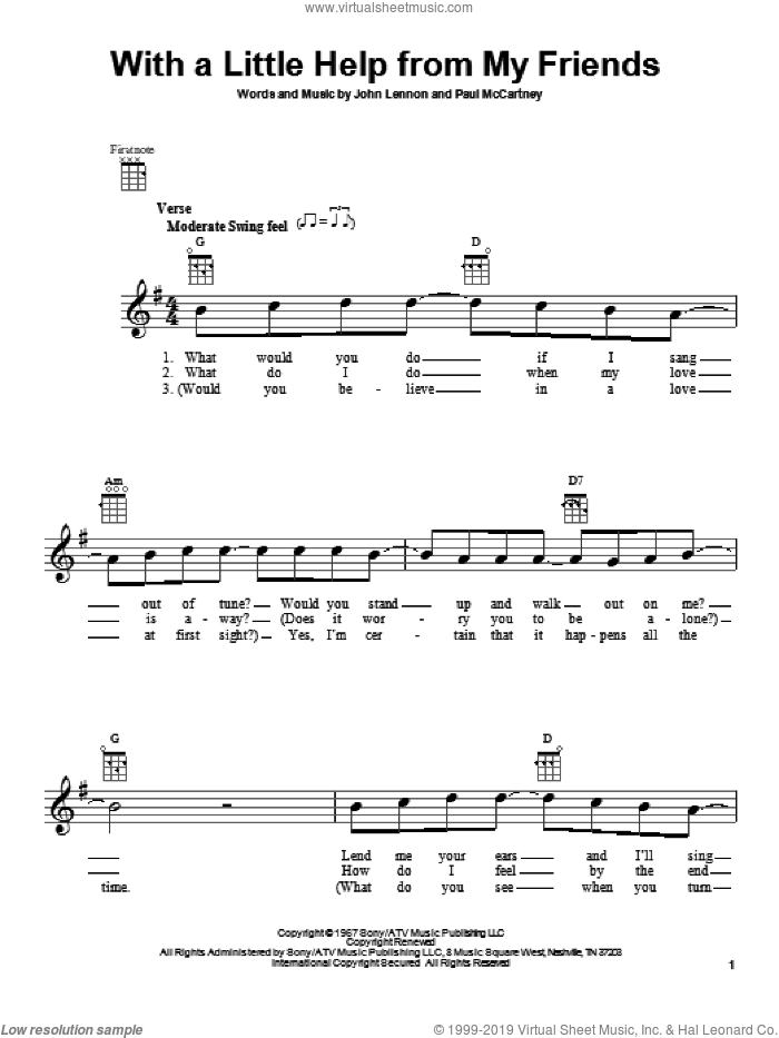 With A Little Help From My Friends sheet music for ukulele by The Beatles, John Lennon and Paul McCartney, intermediate skill level