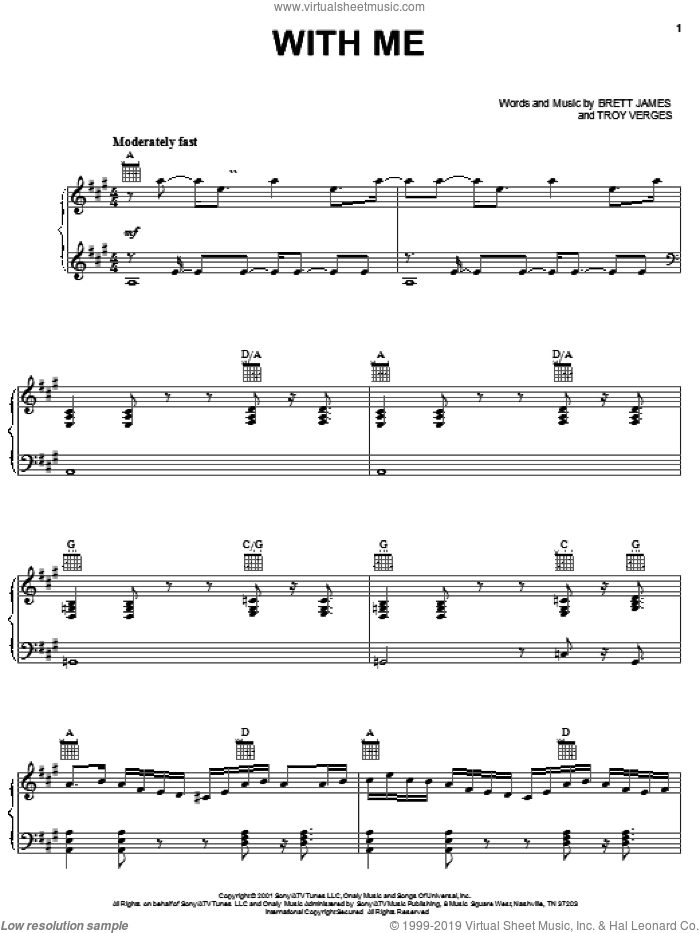 With Me sheet music for voice, piano or guitar by Lonestar, Brett James and Troy Verges, intermediate skill level