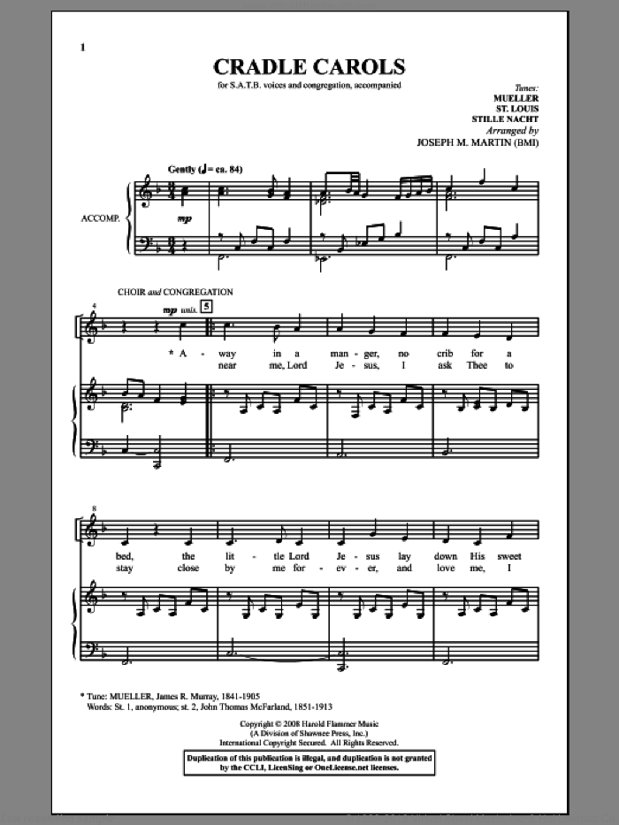 Cradle Carols (from Carols For Choir And Congregation) sheet music for choir (SATB: soprano, alto, tenor, bass) by Joseph M. Martin, intermediate skill level