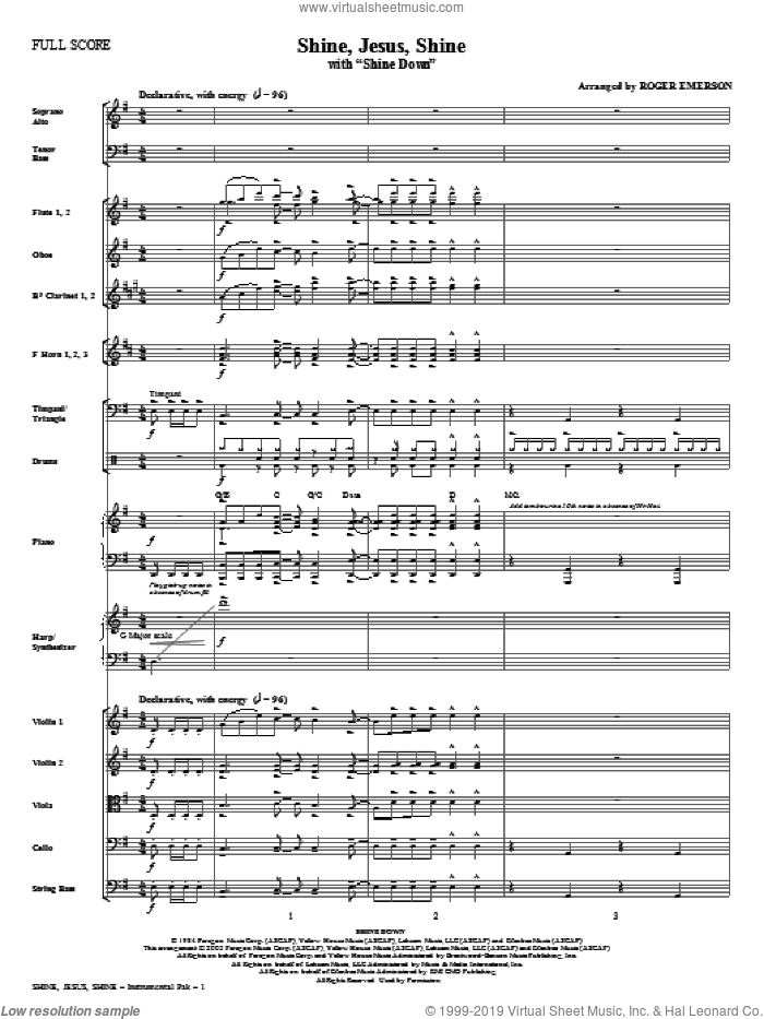 Shine Jesus Shine (with Shine Down) (complete set of parts) sheet music for orchestra/band (Orchestra) by Roger Emerson, Billy Smiley, Bob Farrell and Mark Gersmehl, intermediate skill level