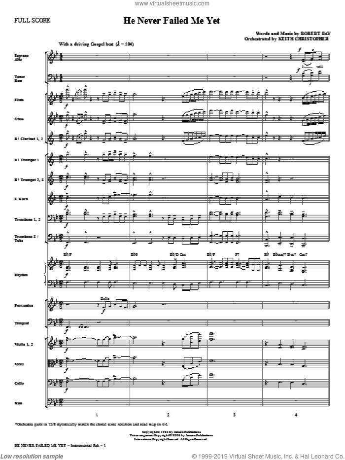 He Never Failed Me Yet (orch. Keith Christopher) (complete set of parts) sheet music for orchestra/band (Orchestra) by Robert Ray and Keith Christopher, intermediate skill level