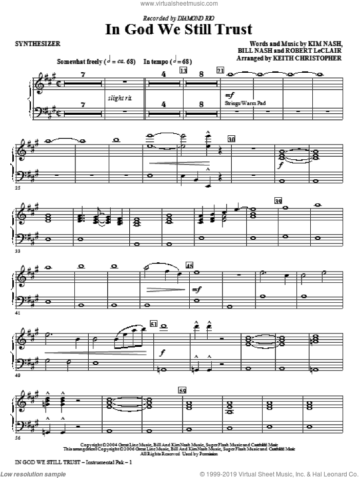 In God We Still Trust (complete set of parts) sheet music for orchestra/band (Rhythm) by Keith Christopher, Bill Nash, Diamond Rio, Kim Nash and Robert LeClair, intermediate skill level
