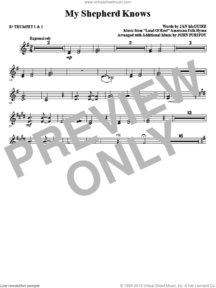My Shepherd Knows (complete set of parts) sheet music for orchestra/band (Brass) by John Purifoy, Jan McGuire and Miscellaneous, intermediate skill level
