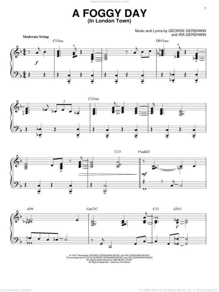 A Foggy Day (In London Town) [Jazz version] (arr. Brent Edstrom) sheet music for piano solo by George Gershwin and Ira Gershwin, intermediate skill level