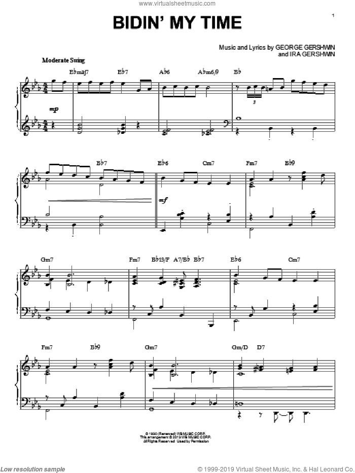 Bidin' My Time [Jazz version] (arr. Brent Edstrom) sheet music for piano solo by George Gershwin and Ira Gershwin, intermediate skill level