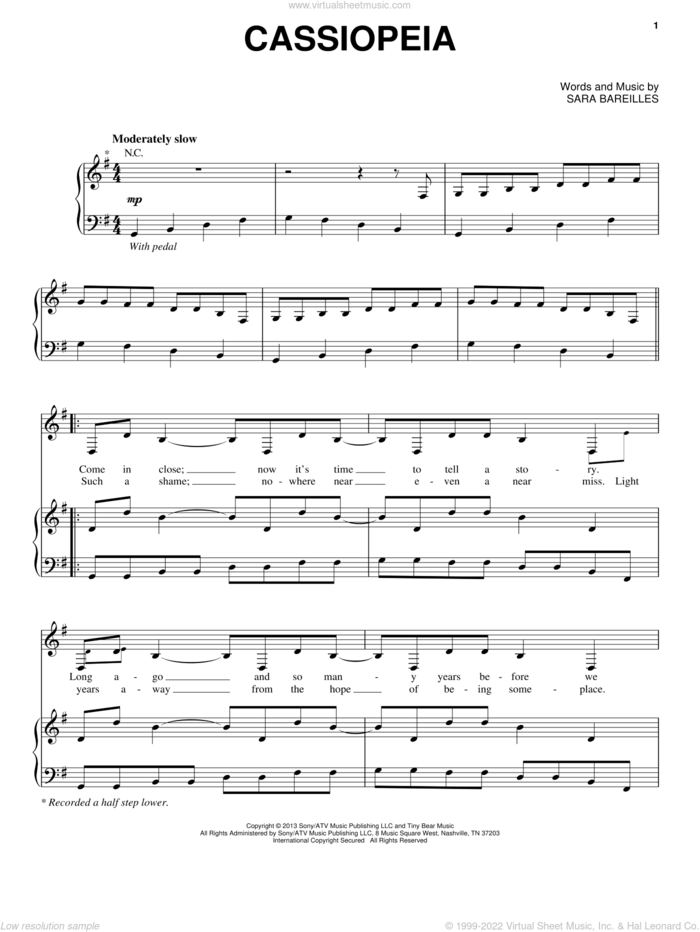Cassiopeia sheet music for voice, piano or guitar by Sara Bareilles, intermediate skill level