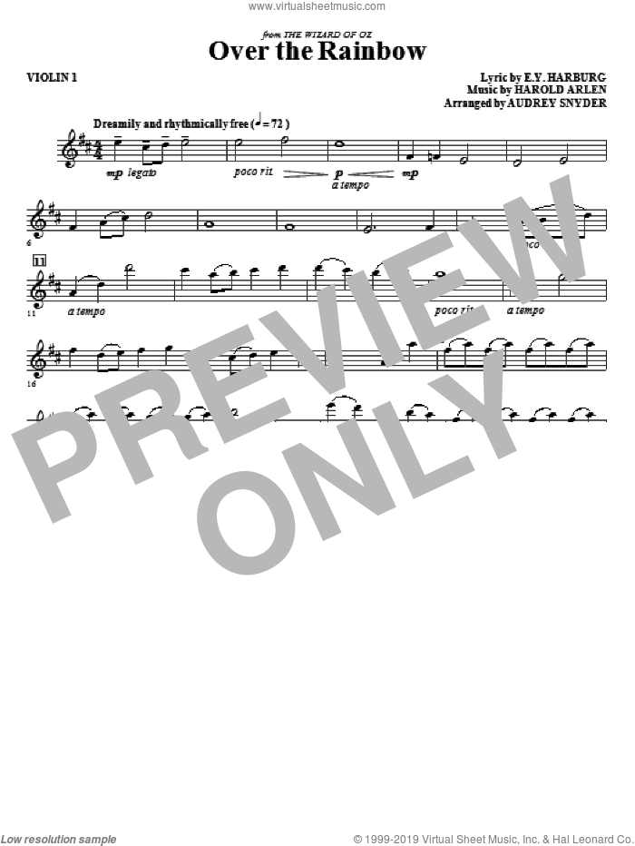 Over The Rainbow (complete set of parts) sheet music for orchestra/band (Strings) by Harold Arlen, E.Y. Harburg and Audrey Snyder, intermediate skill level