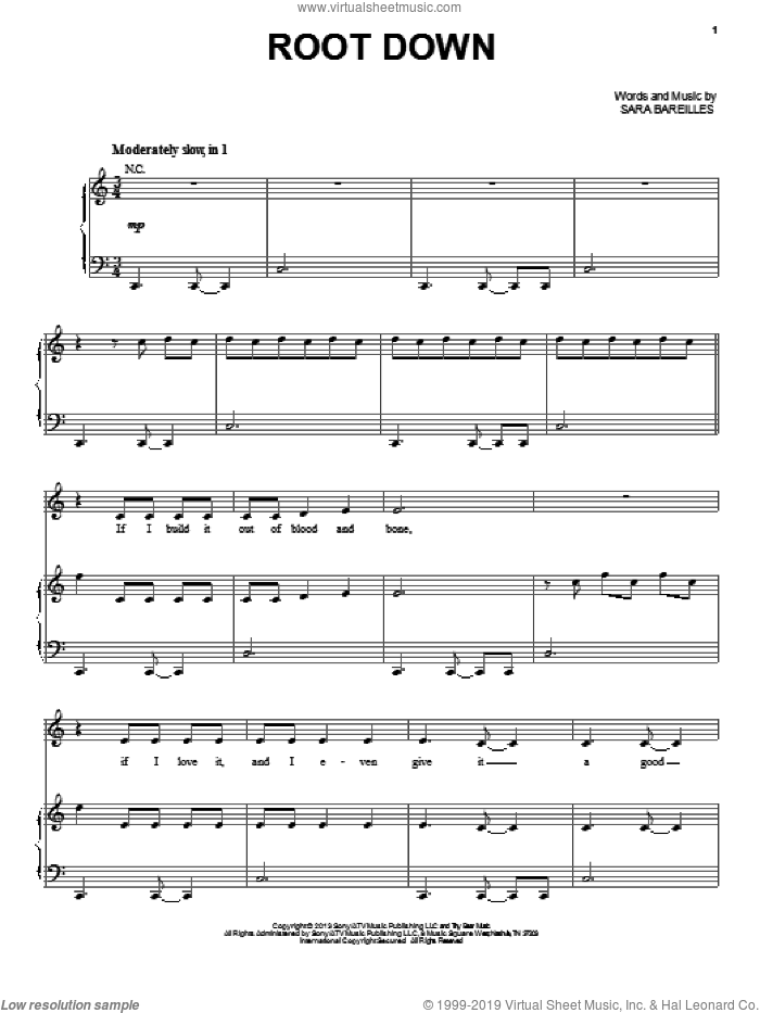 Root Down sheet music for voice, piano or guitar by Sara Bareilles, intermediate skill level