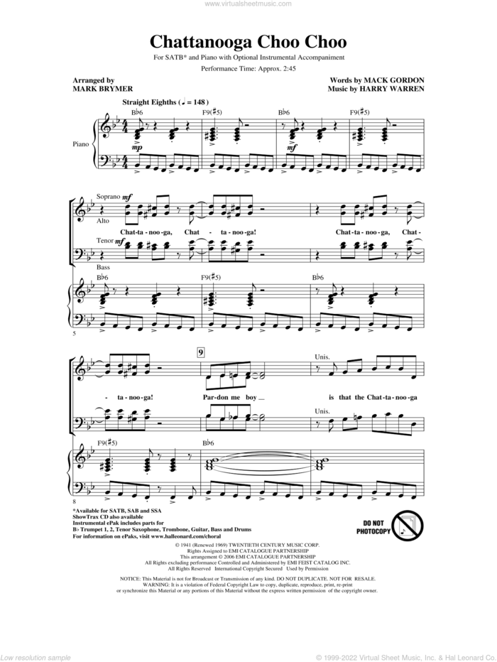 Chattanooga Choo Choo (arr. Mark Brymer) sheet music for choir (SATB: soprano, alto, tenor, bass) by Harry Warren, Mack Gordon and Mark Brymer, intermediate skill level