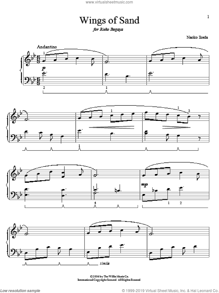 Wings Of Sand sheet music for piano solo (elementary) by Naoko Ikeda, beginner piano (elementary)