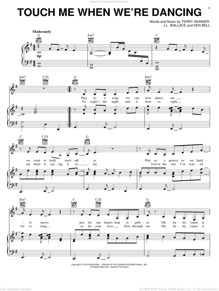 Touch Me When We're Dancing sheet music for voice, piano or guitar by Carpenters, Alabama, J.L. Wallace, Ken Bell and Terry Skinner, intermediate skill level