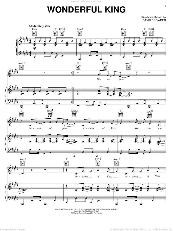Wonderful King sheet music for voice, piano or guitar by David Crowder Band and David Crowder, intermediate skill level