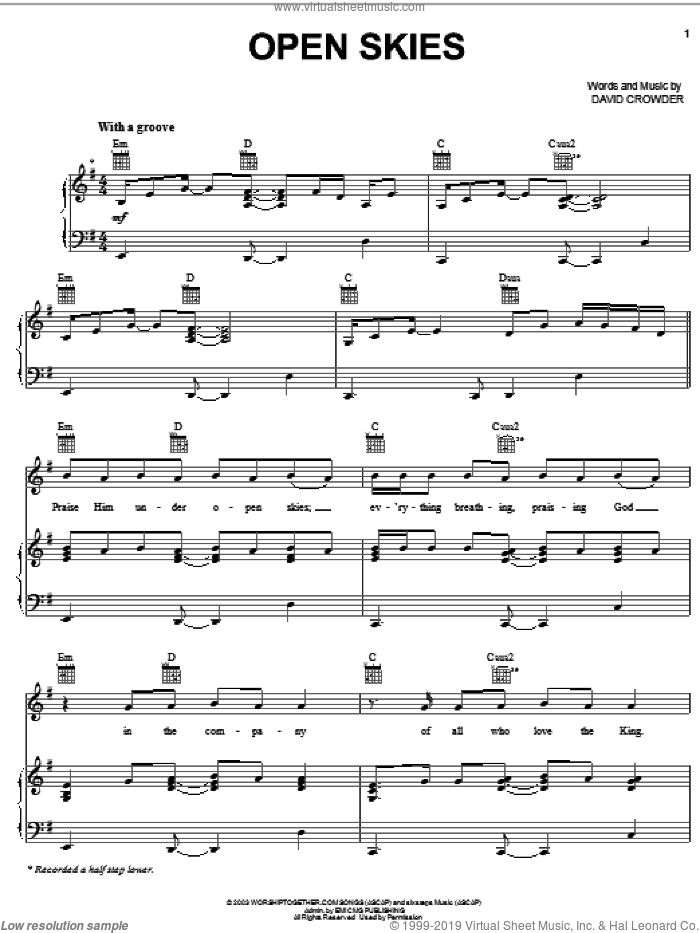 Open Skies sheet music for voice, piano or guitar by David Crowder Band and David Crowder, intermediate skill level