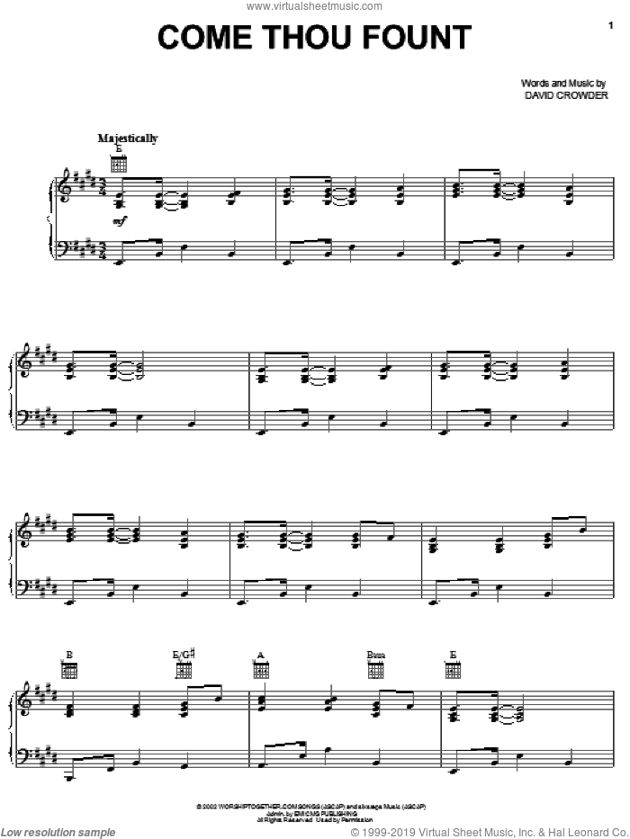 Come Thou Fount sheet music for voice, piano or guitar by David Crowder Band and David Crowder, intermediate skill level