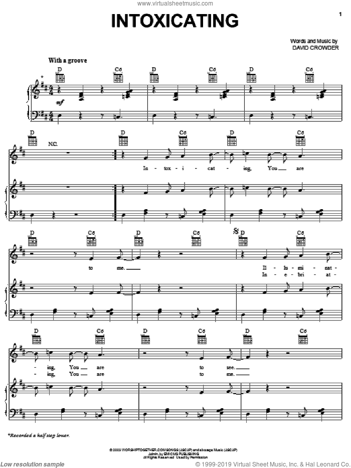 Intoxicating sheet music for voice, piano or guitar by David Crowder Band and David Crowder, intermediate skill level