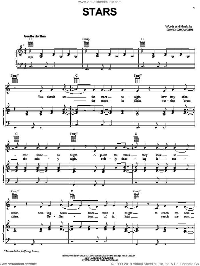 Stars sheet music for voice, piano or guitar by David Crowder Band and David Crowder, intermediate skill level
