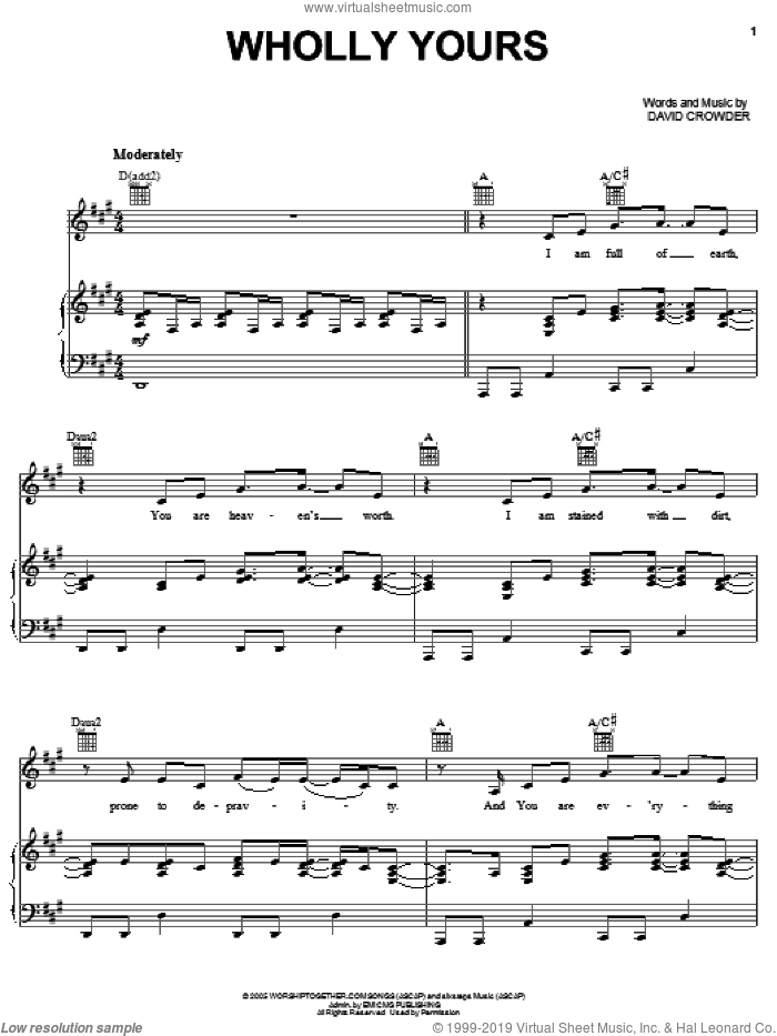 Wholly Yours sheet music for voice, piano or guitar by David Crowder Band and David Crowder, intermediate skill level