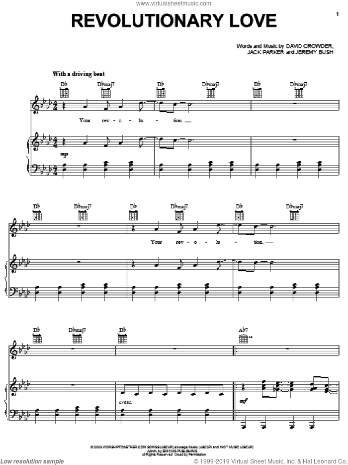Revolutionary Love sheet music for voice, piano or guitar by David Crowder Band, David Crowder, Jack Parker and Jeremy Bush, intermediate skill level