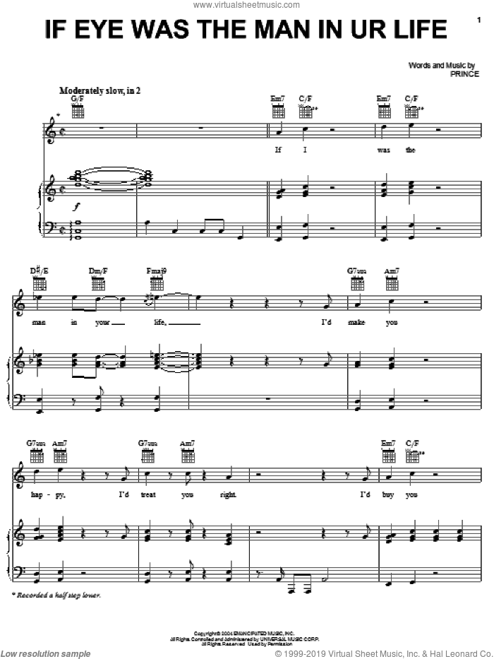 If Eye Was The Man In UR Life sheet music for voice, piano or guitar by Prince, intermediate skill level