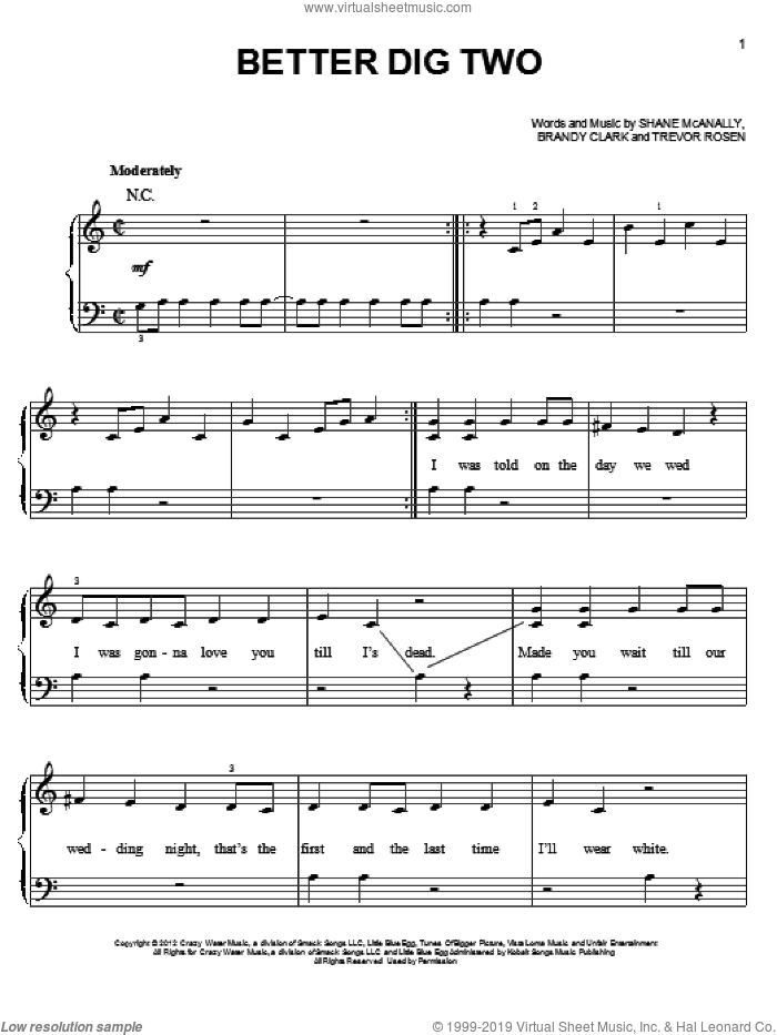 Better Dig Two sheet music for piano solo by The Band Perry, easy skill level