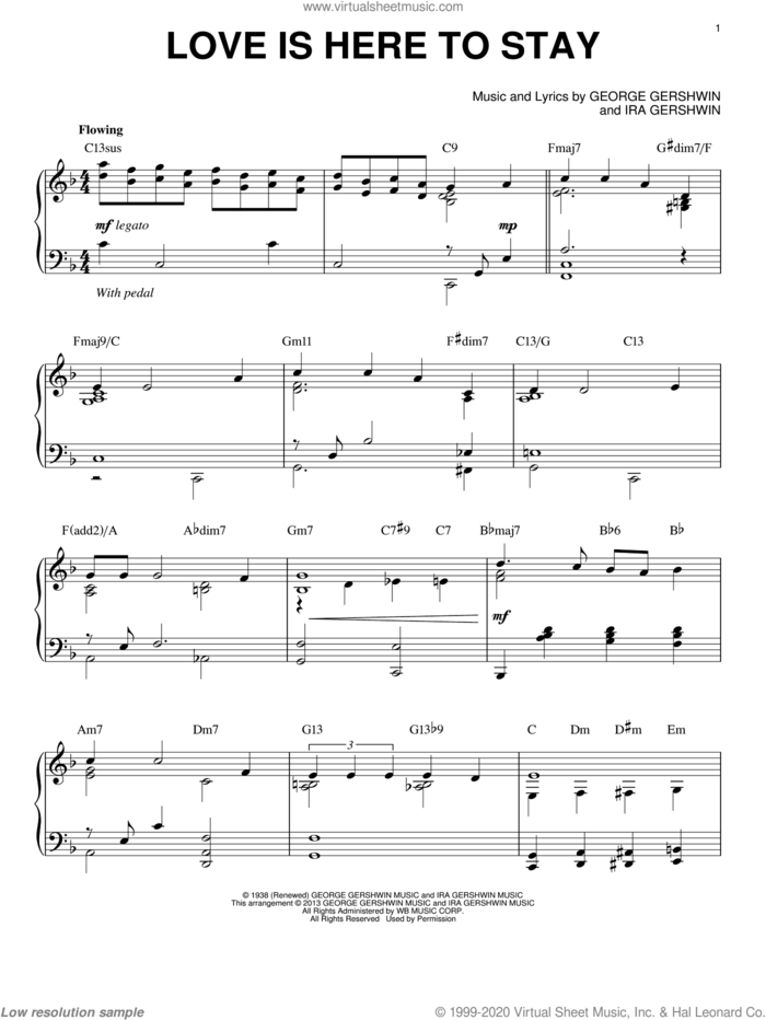 Love Is Here To Stay [Jazz version] (arr. Brent Edstrom) sheet music for piano solo by George Gershwin and Ira Gershwin, intermediate skill level