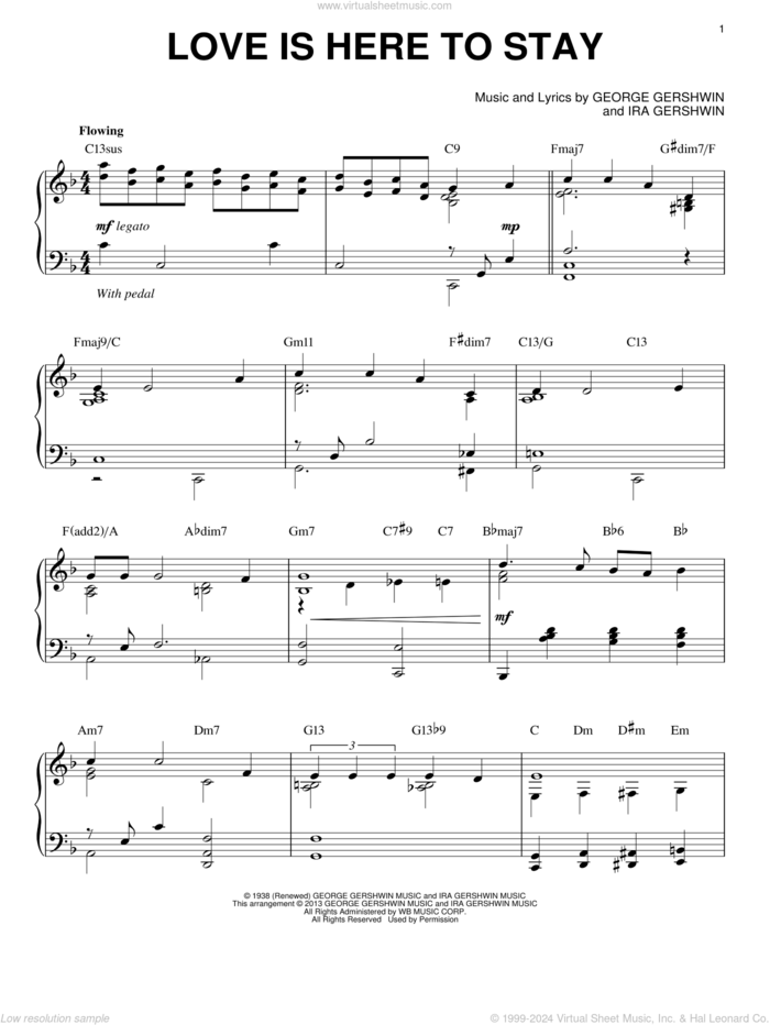 Love Is Here To Stay [Jazz version] (arr. Brent Edstrom) sheet music for piano solo by George Gershwin and Ira Gershwin, intermediate skill level