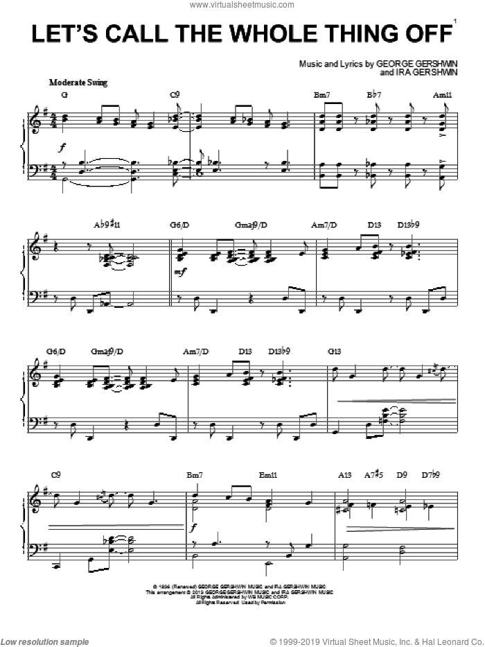 Let's Call The Whole Thing Off [Jazz version] (arr. Brent Edstrom) sheet music for piano solo by George Gershwin and Ira Gershwin, intermediate skill level