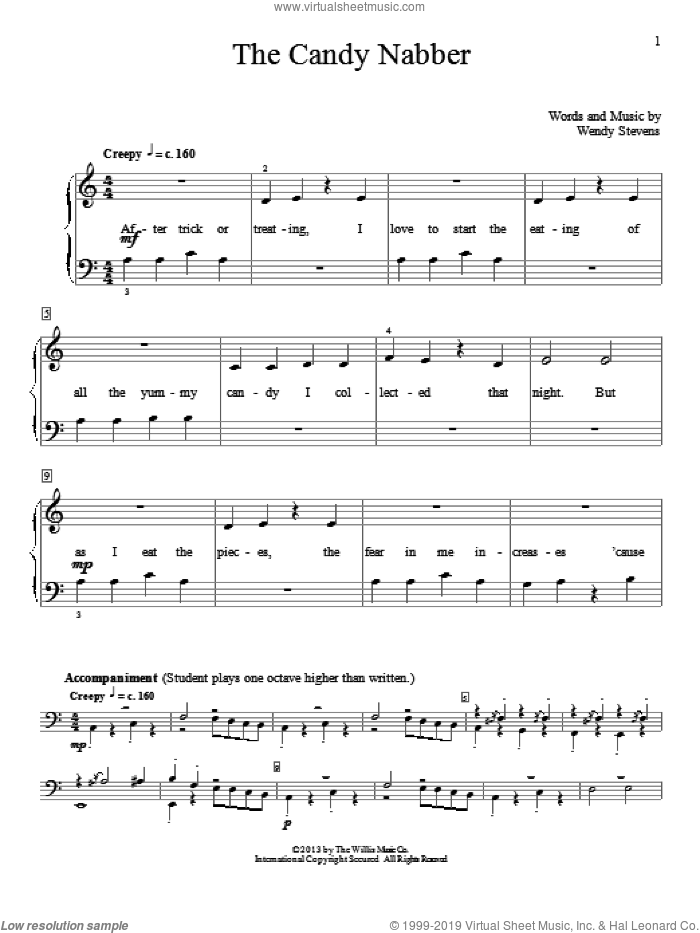 The Candy Nabber sheet music for piano solo (elementary) by Wendy Stevens, beginner piano (elementary)
