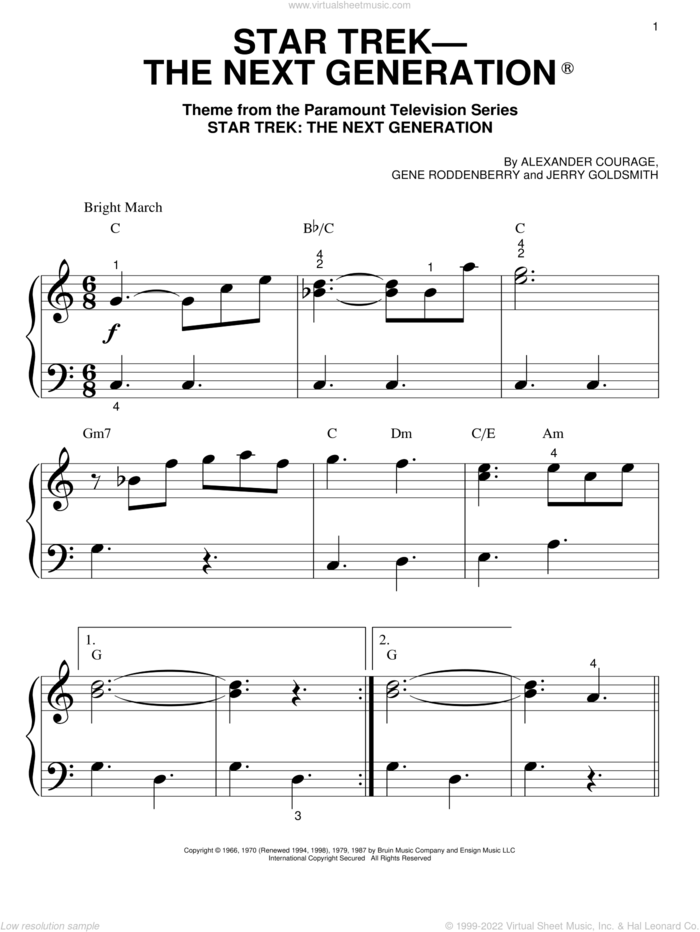 Star Trek - The Next Generation sheet music for piano solo (big note book) by Gene Roddenberry, Star Trek(R), Alexander Courage and Jerry Goldsmith, easy piano (big note book)