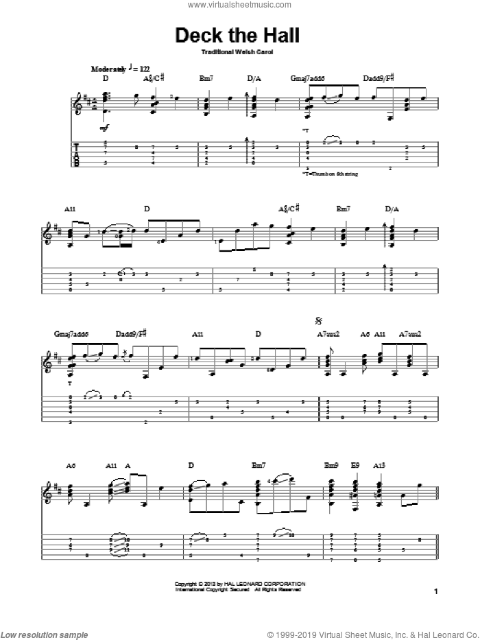 Deck The Hall sheet music for guitar solo by Jake Reichbart and Miscellaneous, classical score, intermediate skill level