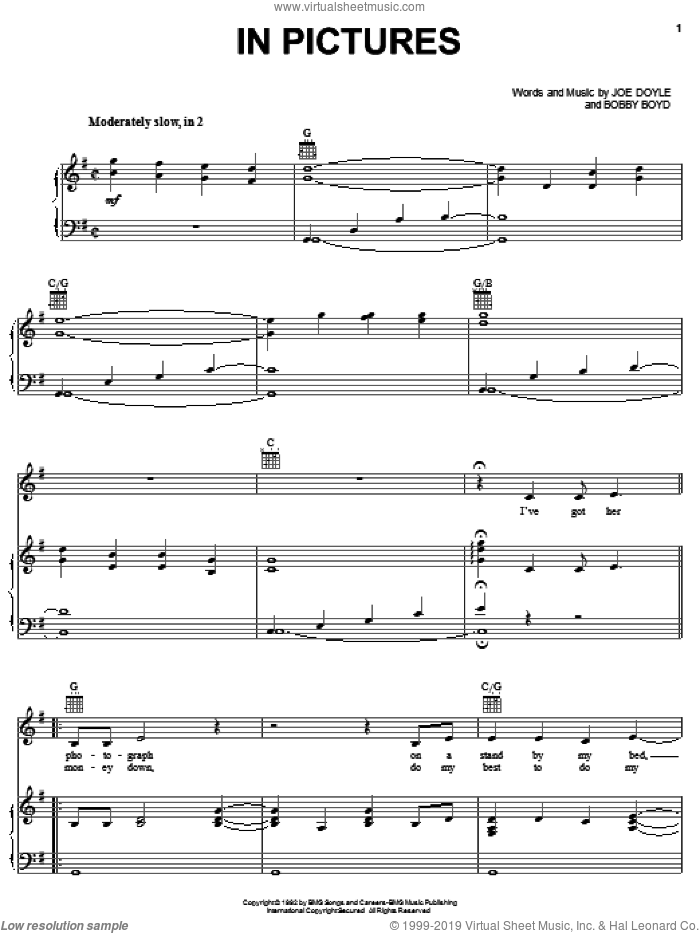 In Pictures sheet music for voice, piano or guitar by Alabama, Bobby Boyd and Joe Doyle, intermediate skill level