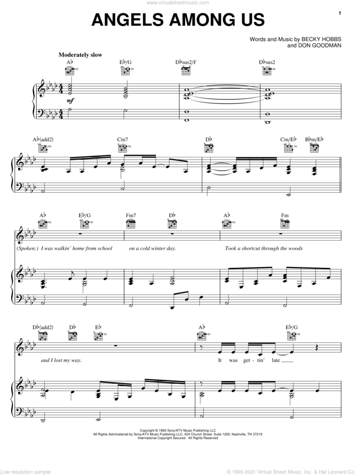 Angels Among Us sheet music for voice, piano or guitar by Alabama, Becky Hobbs and Don Goodman, intermediate skill level