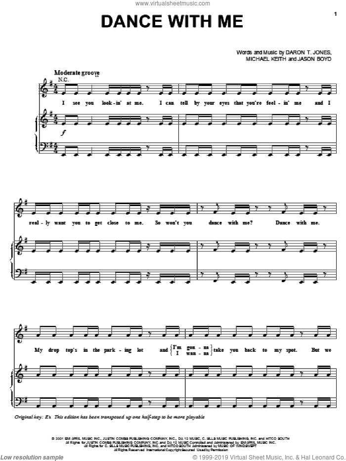 Dance With Me sheet music for voice, piano or guitar by 112, Daron T. Jones, Jason Boyd and Michael Keith, intermediate skill level