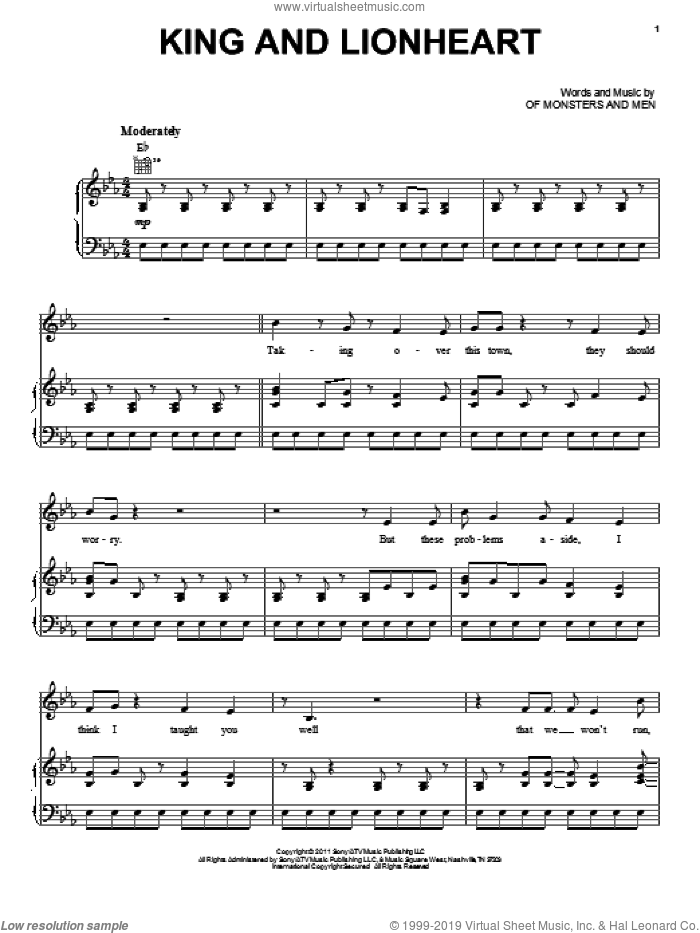 King And Lionheart sheet music for voice, piano or guitar by Of Monsters And Men, intermediate skill level