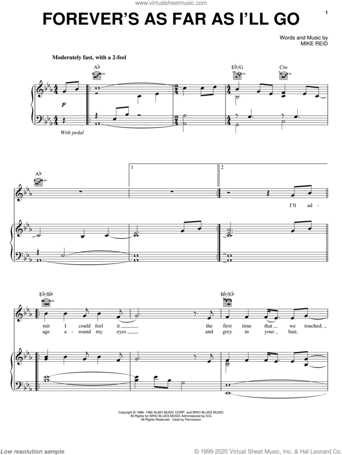 Forever's As Far As I'll Go sheet music for voice, piano or guitar by Alabama and Mike Reid, intermediate skill level