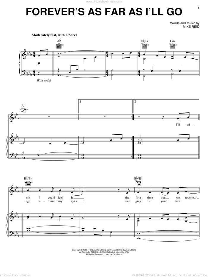 Forever's As Far As I'll Go sheet music for voice, piano or guitar by Alabama and Mike Reid, intermediate skill level