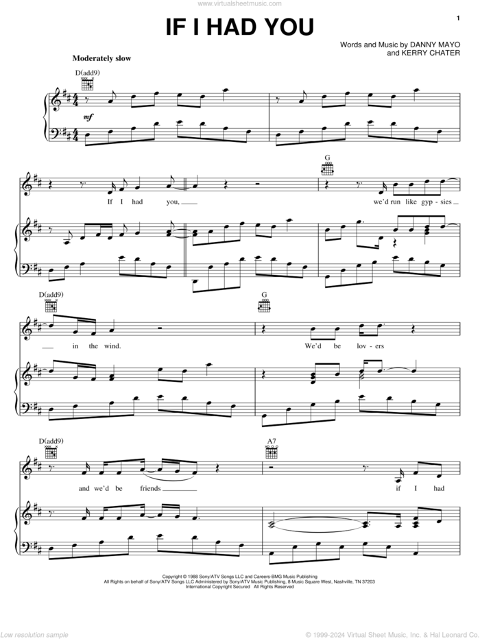 If I Had You sheet music for voice, piano or guitar by Alabama, Danny Mayo and Kerry Chater, intermediate skill level