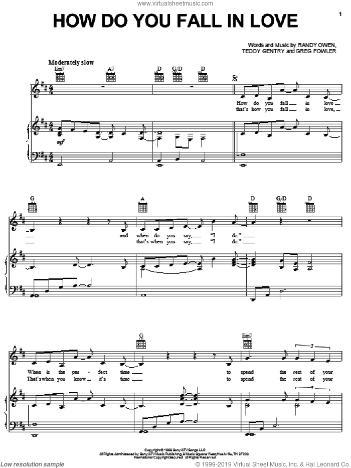 How Do You Fall In Love sheet music for voice, piano or guitar by Alabama, Greg Fowler, Randy Owen and Teddy Gentry, intermediate skill level