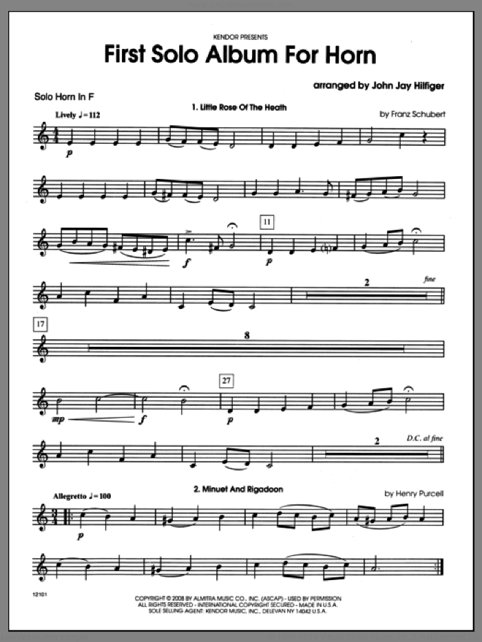 First Solo Album For Horn (complete set of parts) sheet music for horn and piano by Hilfiger, classical score, intermediate skill level