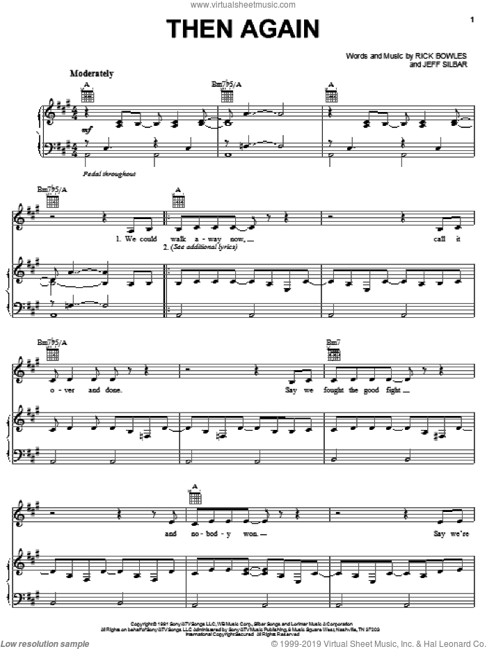 Then Again sheet music for voice, piano or guitar by Alabama, Jeff Silbar and Rick Bowles, intermediate skill level