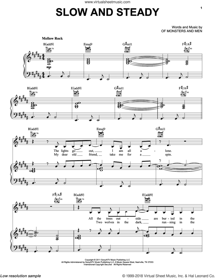 Slow And Steady sheet music for voice, piano or guitar by Of Monsters And Men, intermediate skill level