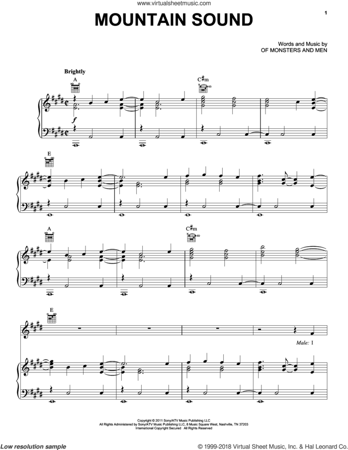 Mountain Sound sheet music for voice, piano or guitar by Of Monsters And Men, intermediate skill level