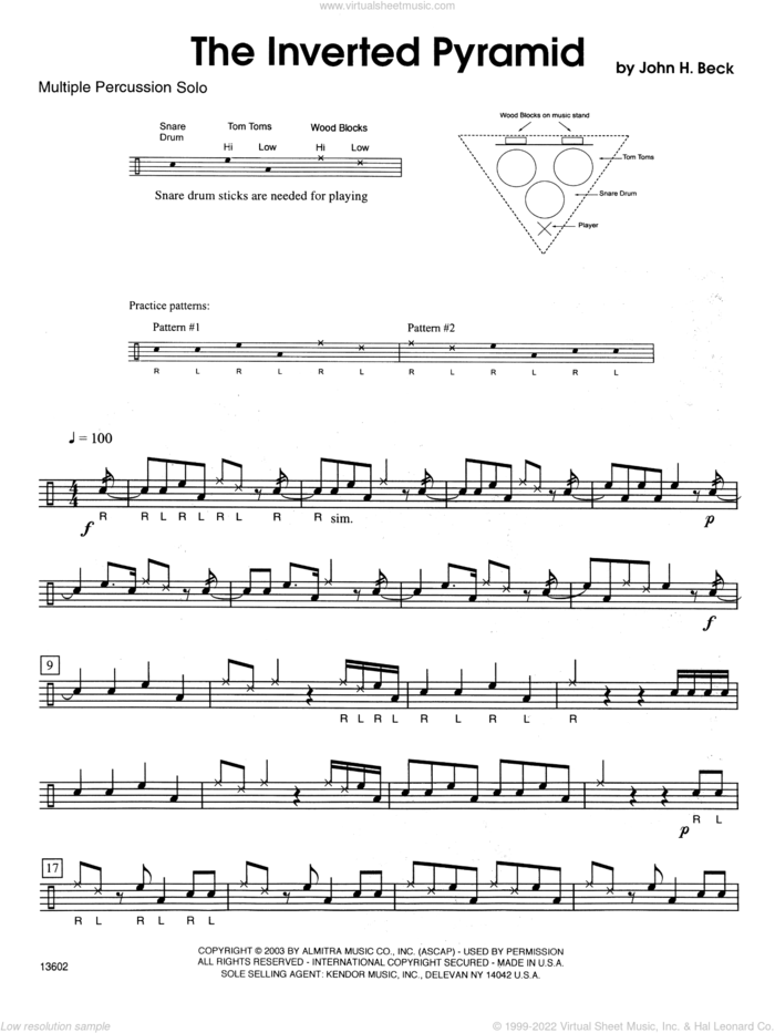Inverted Pyramid, The sheet music for percussions by Beck Hansen, classical score, intermediate skill level