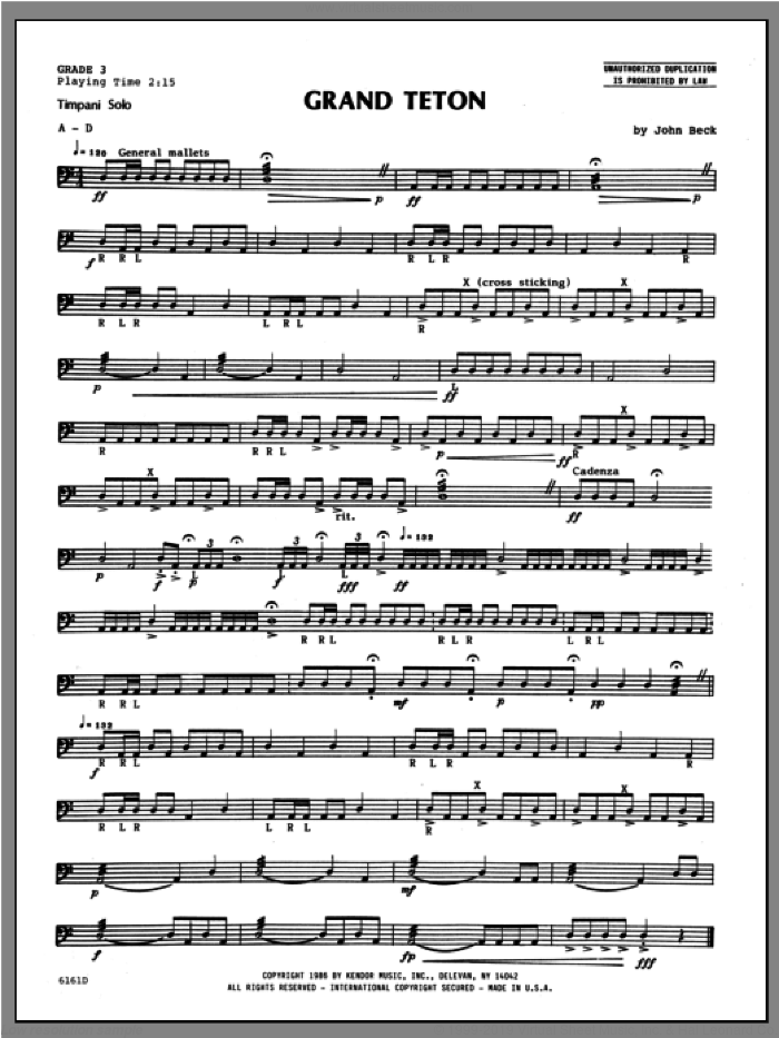 Grand Teton sheet music for percussions by Beck Hansen, classical score, intermediate skill level