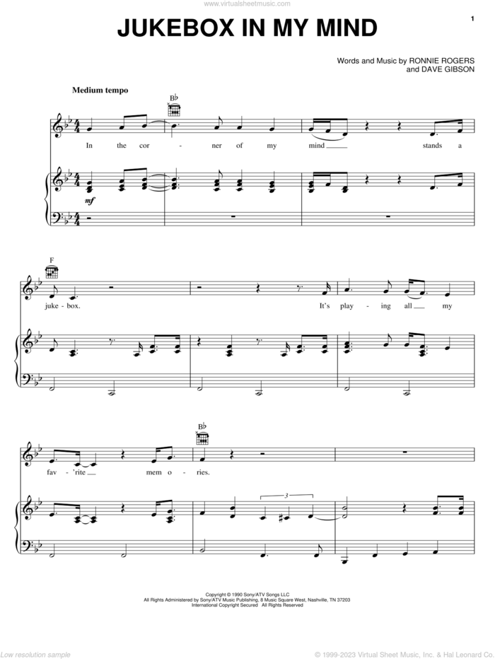 Jukebox In My Mind sheet music for voice, piano or guitar by Alabama, Dave Gibson and Ronnie Rogers, intermediate skill level