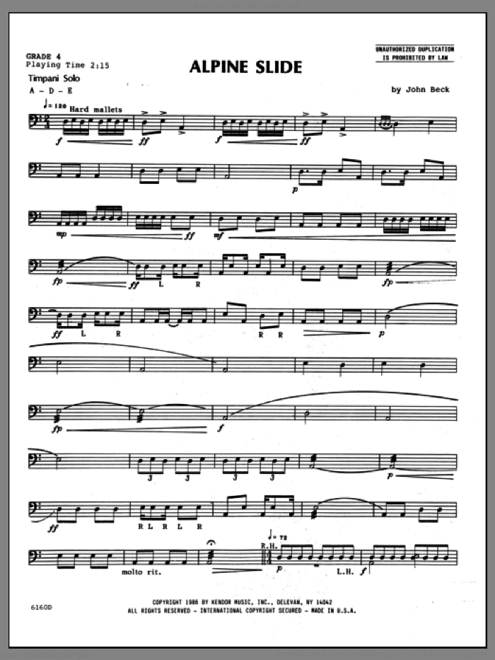 Alpine Slide sheet music for percussions by Beck Hansen, classical score, intermediate skill level