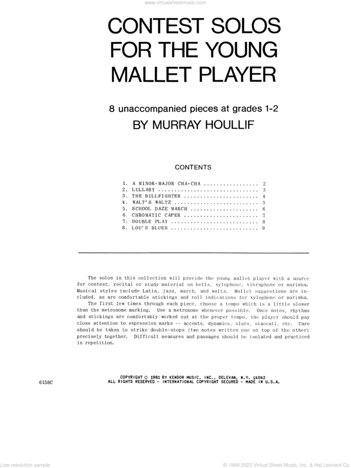 Contest Solos For The Young Mallet Player sheet music for percussions by Houllif, classical score, intermediate skill level